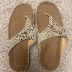 Strive Women's Beige Sandals with Studded Design
